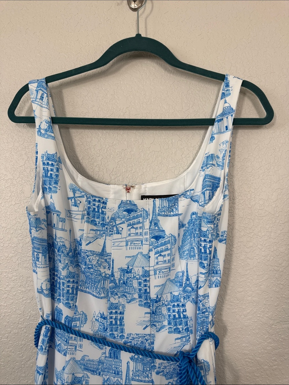Karl Lagerfeld Blue & White Scenic Midi Dress with Tie Waist - Picture 2 of 9